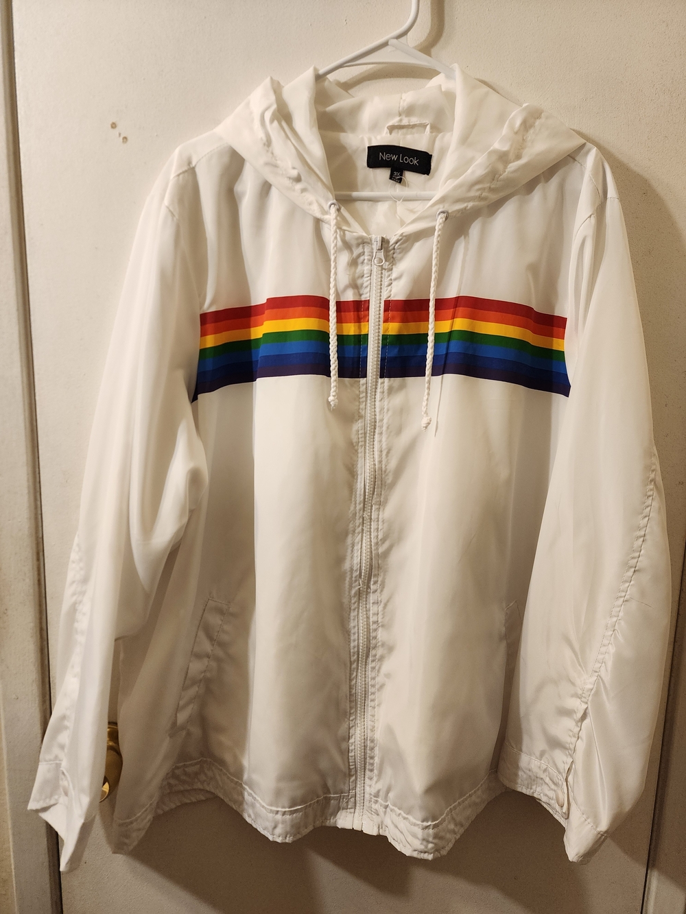 New Look Women's Plus Size White Gay PRIDE LGBT Hooded Jacket w/ Rainbow Stripe - Picture 1 of 8